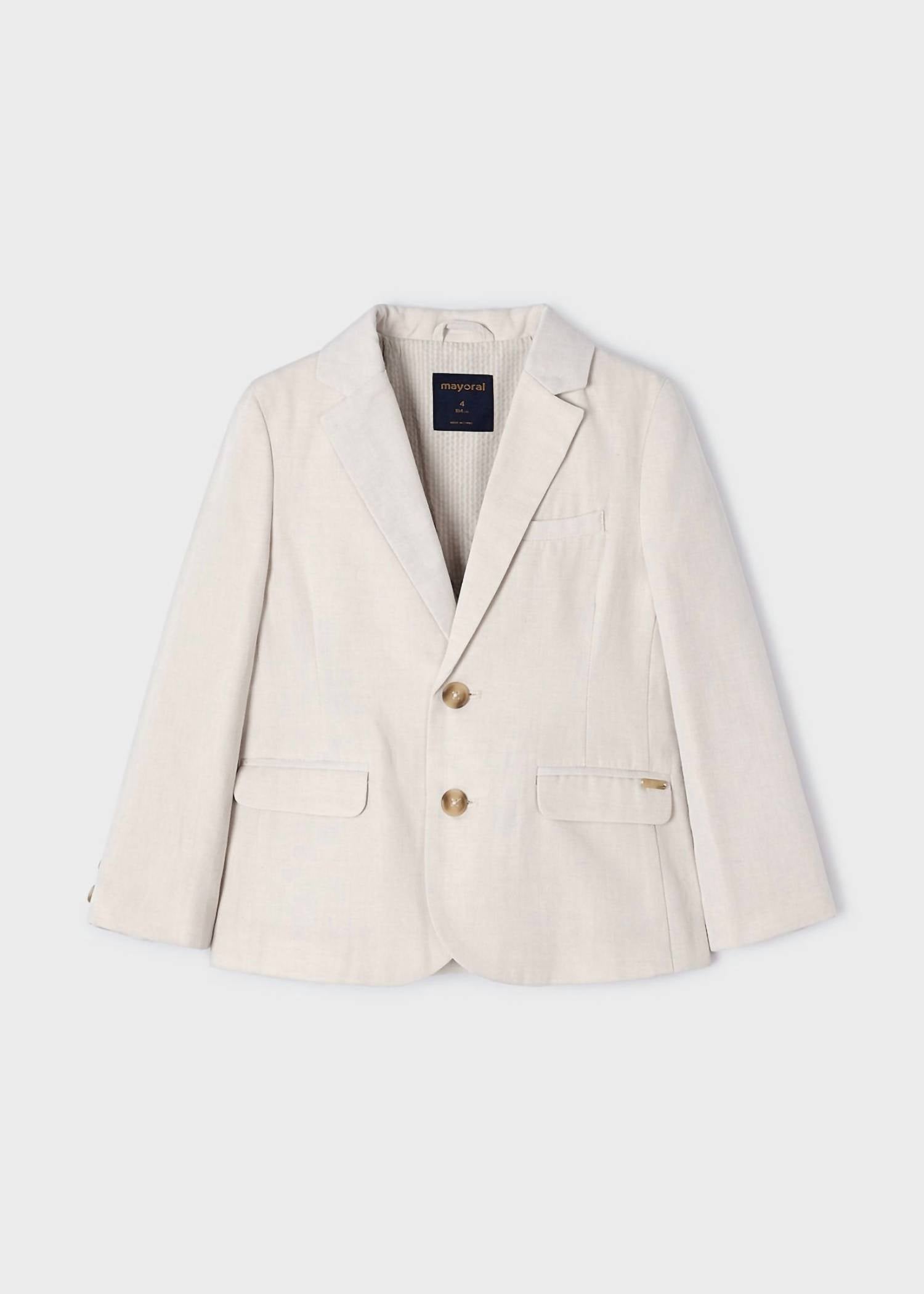 Mayoral Boys Linen Jacket in beige - kids' jacket - detail view