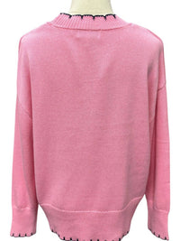 Simply Southern Women's Bow Knit Sweater in pink - women's sweater - detail view