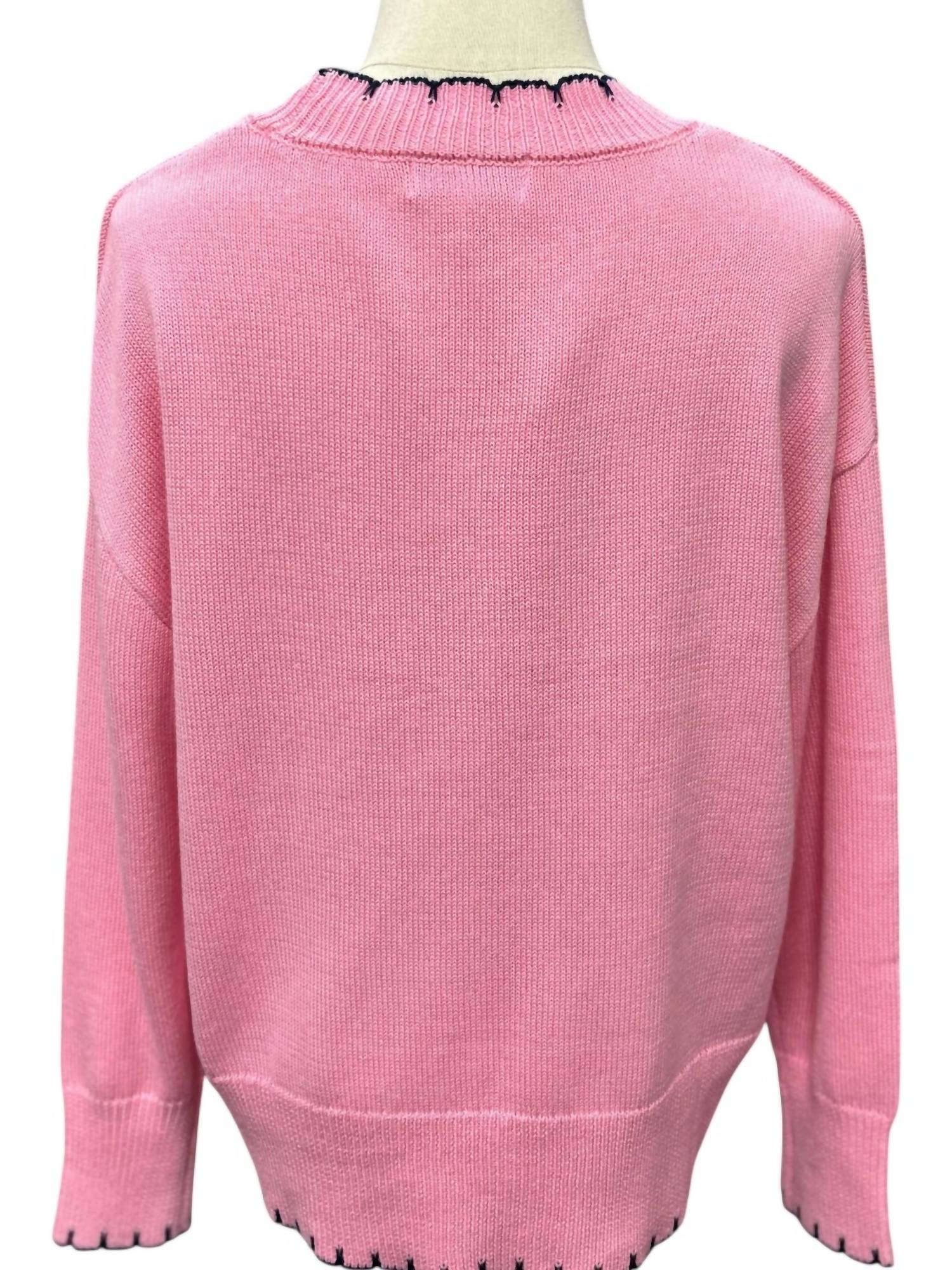 Simply Southern Women's Bow Knit Sweater in pink - women's sweater - detail view