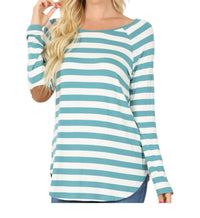 Zenana - Striped Long Sleeve Boat Neck Top