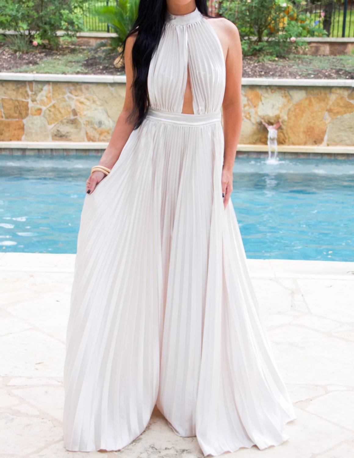 Luxxel - Addicted To Love Pleated Halter Maxi Dress