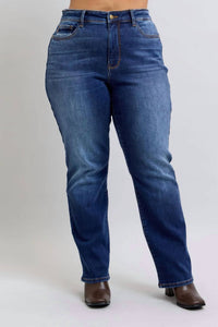 Judy Blue Vintage Wash Thermal Straight Leg Jean - Plus in blue - women's jeans
