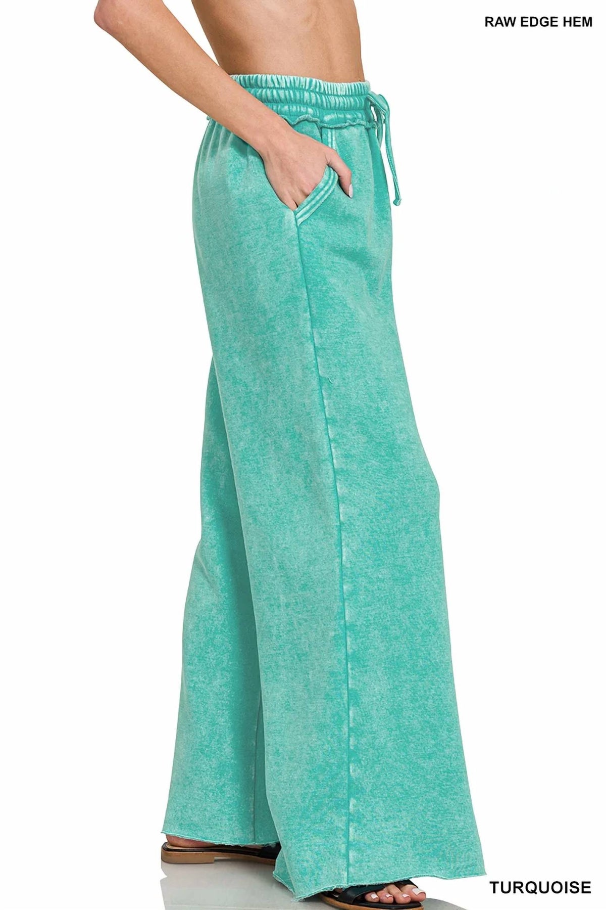 Zenana - Women's Acid Wash Fleece Palazzo Sweatpants