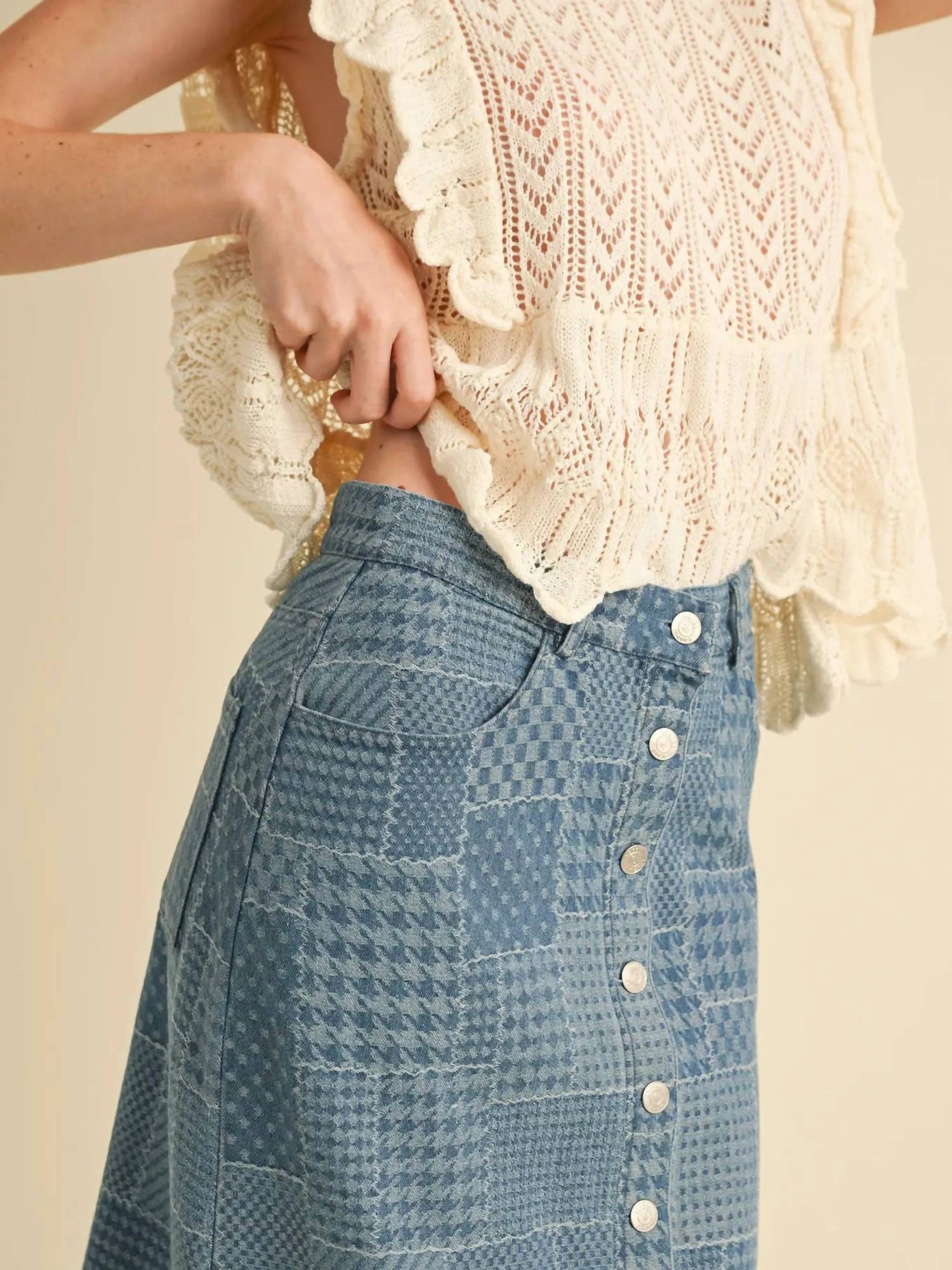 Merci - Patchwork Midi Denim Skirt