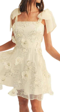 Just Me - 3d Floral Mesh Shoulder Strap Mini Dress
