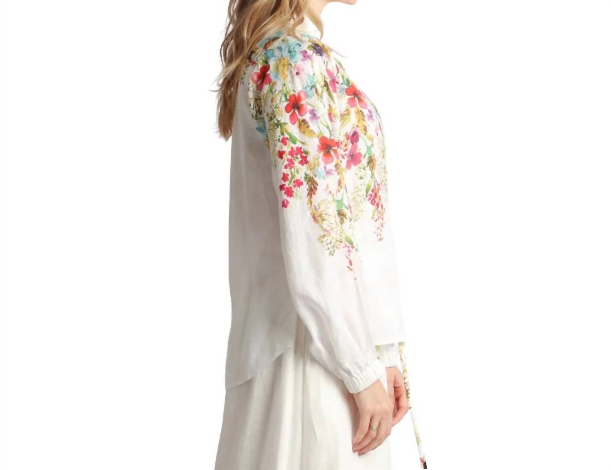 Beulah - Floral Printed Linen Button Up Shirt