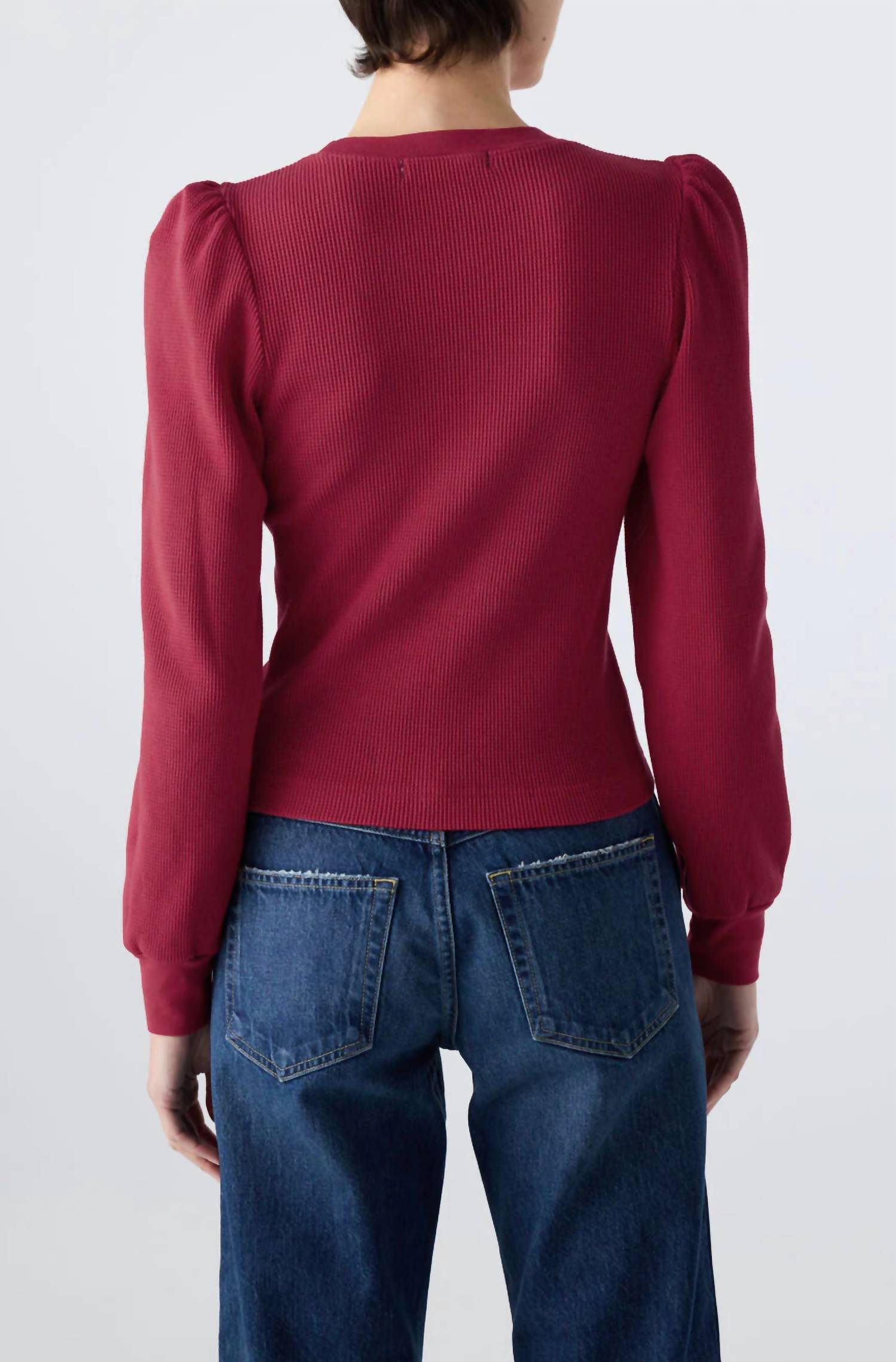 AMO Girly Thermal Top in pinot - women's long sleeve top - detail view