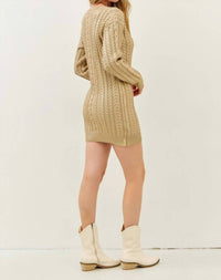 Idem Ditto - Metallic Foil Cable Knit Sweater Dress