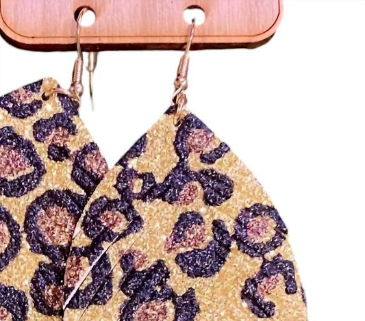 Pink Panache - Leopard Feather Glitter Earrings