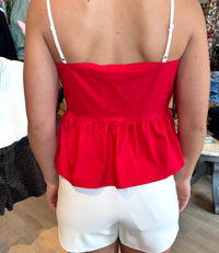 Day + Moon - Contrast Stitching Detail Peplum Top