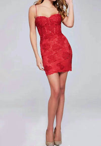 Jovani - Spaghetti Strap Corset Cocktail Dress