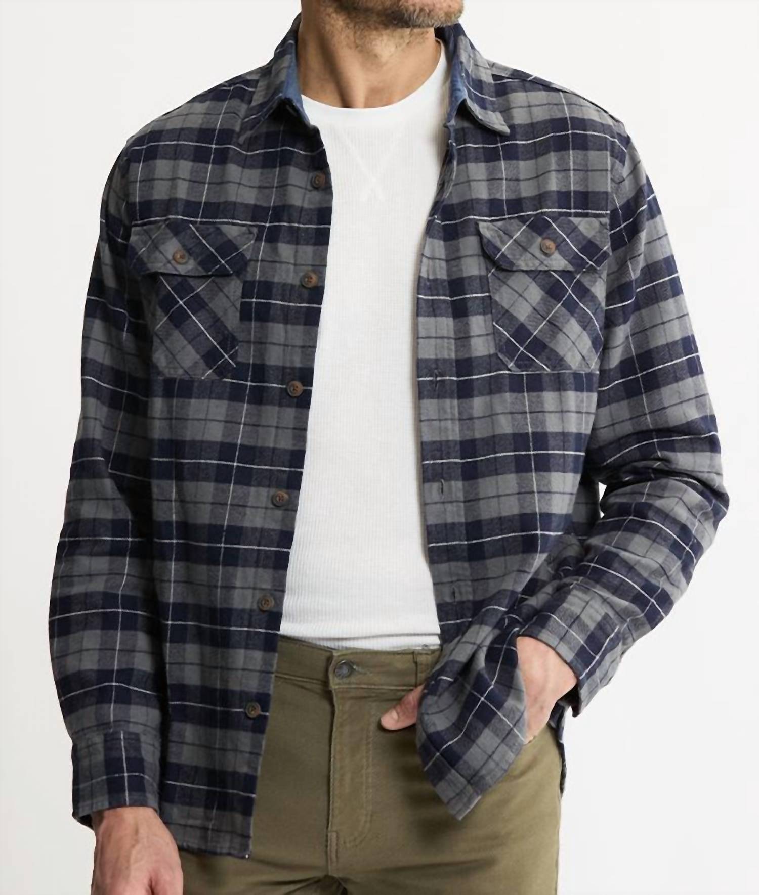 JACHS NEW YORK Brawny Flannel & Thermal Set - 2-Pack in navy brawny flannel - men's shirt