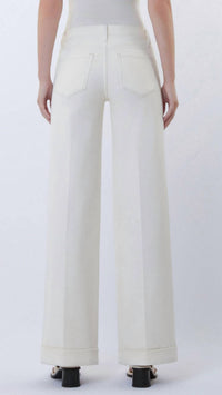 FLYING MONKEY Mid Rise Full Length Trouser Pressed Cuffed Wide Leg Jeans in ecru - women's pants - alternate view