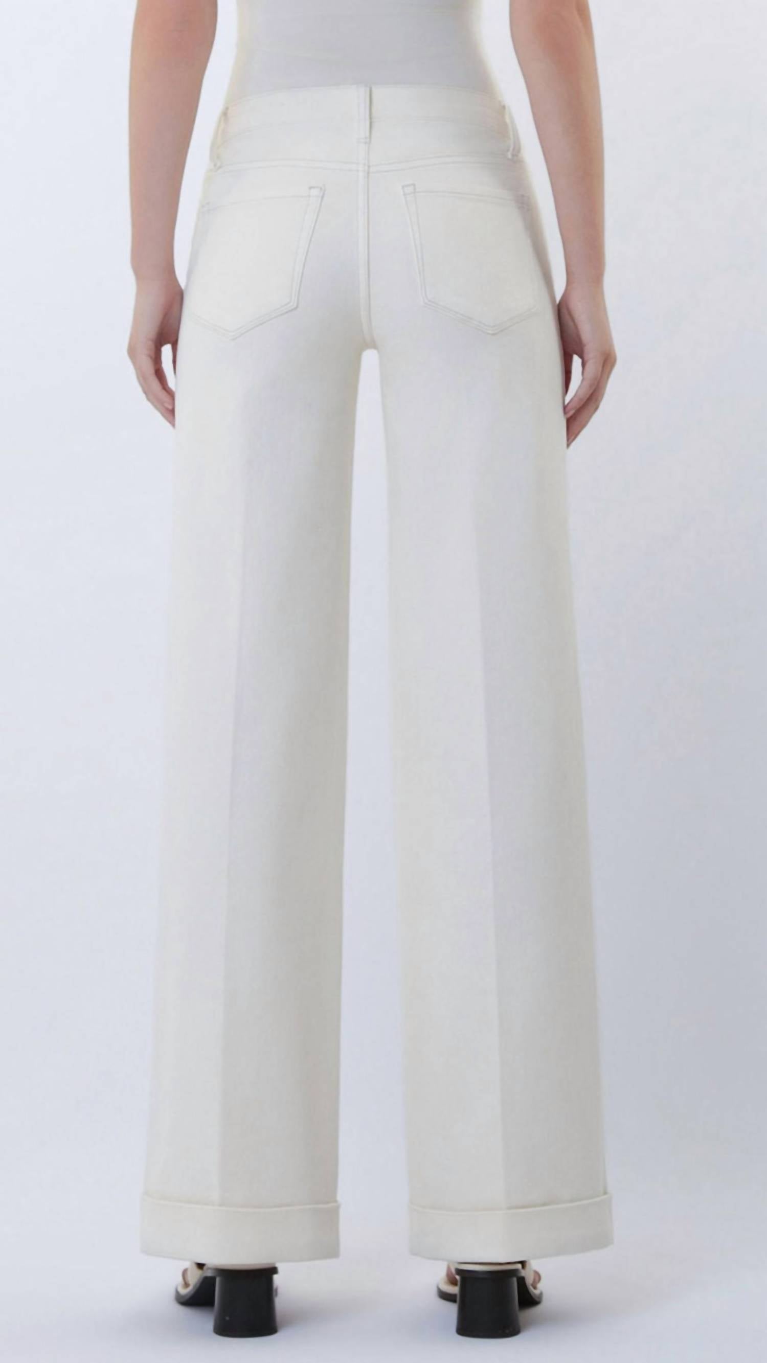 FLYING MONKEY Mid Rise Full Length Trouser Pressed Cuffed Wide Leg Jeans in ecru - women's pants - alternate view
