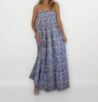 NIBI MTK Iris Maxi Dress in indigo floral lurex - women's dress