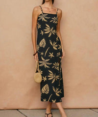 Dress Forum - Tropical Leaf Front Slit Midi Dress