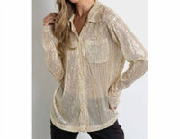 Kiwi - Sequin Button Down Shirt With Chest Pocket