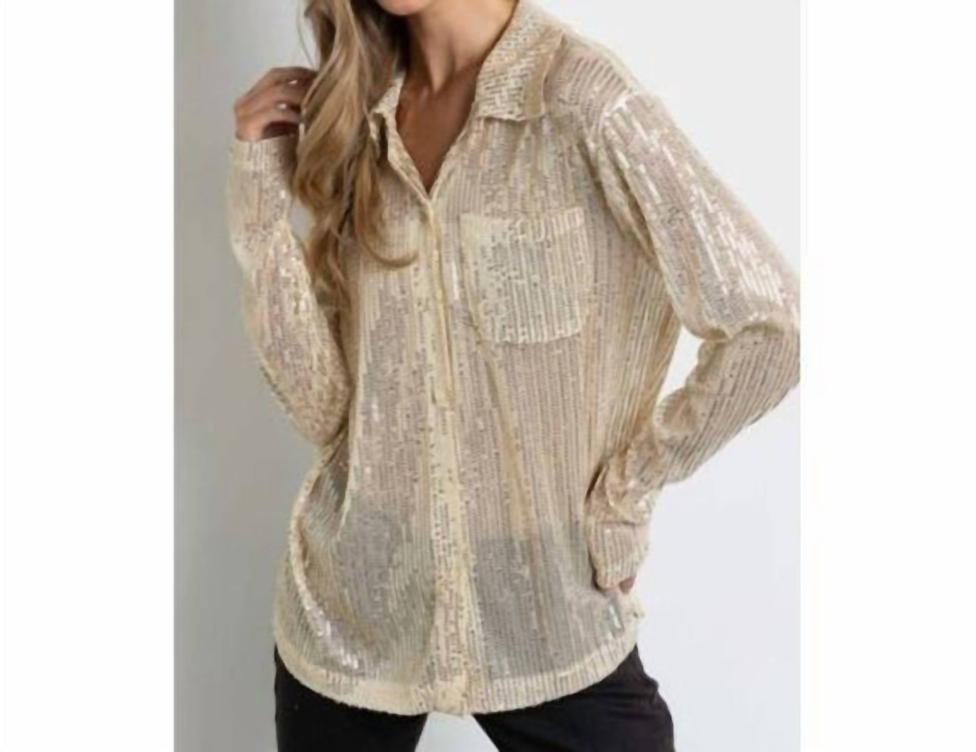 Kiwi - Sequin Button Down Shirt With Chest Pocket
