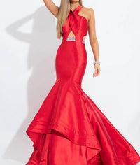 Rachel Allan - Criss-cross Mikado Mermaid Ruffled Gown
