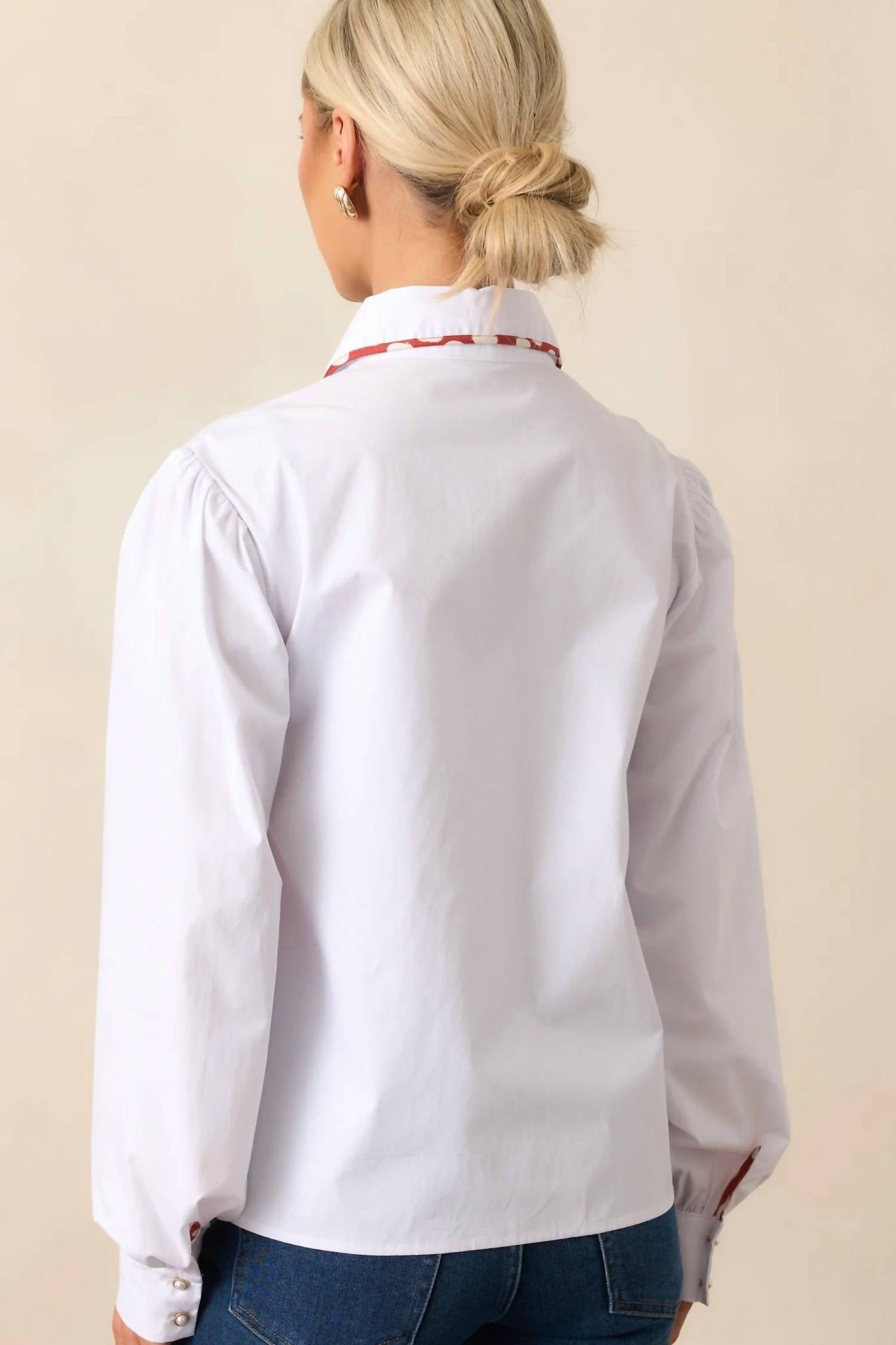 Prosperina Vivian Contrast Trim Top in white - women's shirt - alternate view