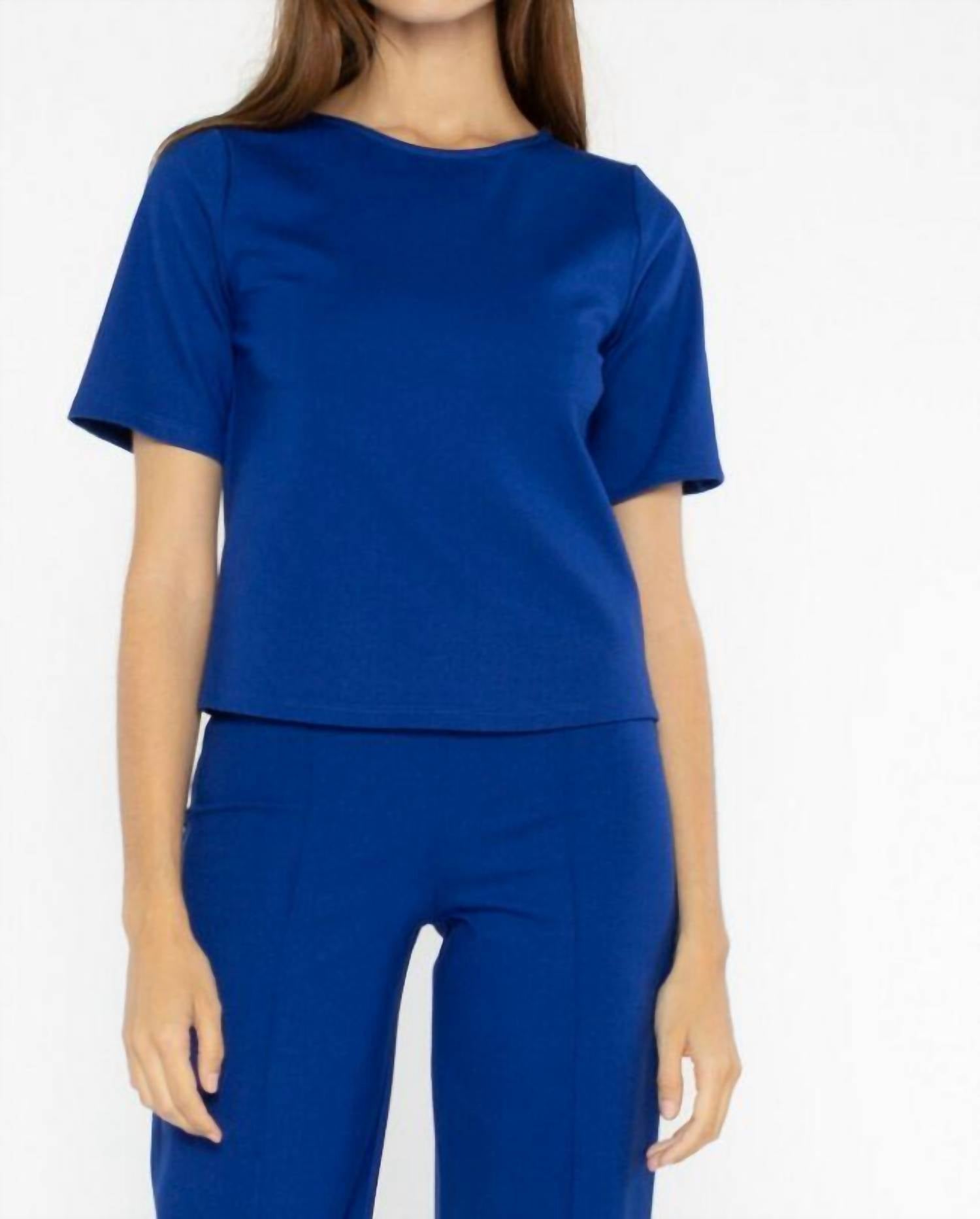RIPLEY RADER Ponte Knit Short Sleeve Top in cobalt - women's t-shirt