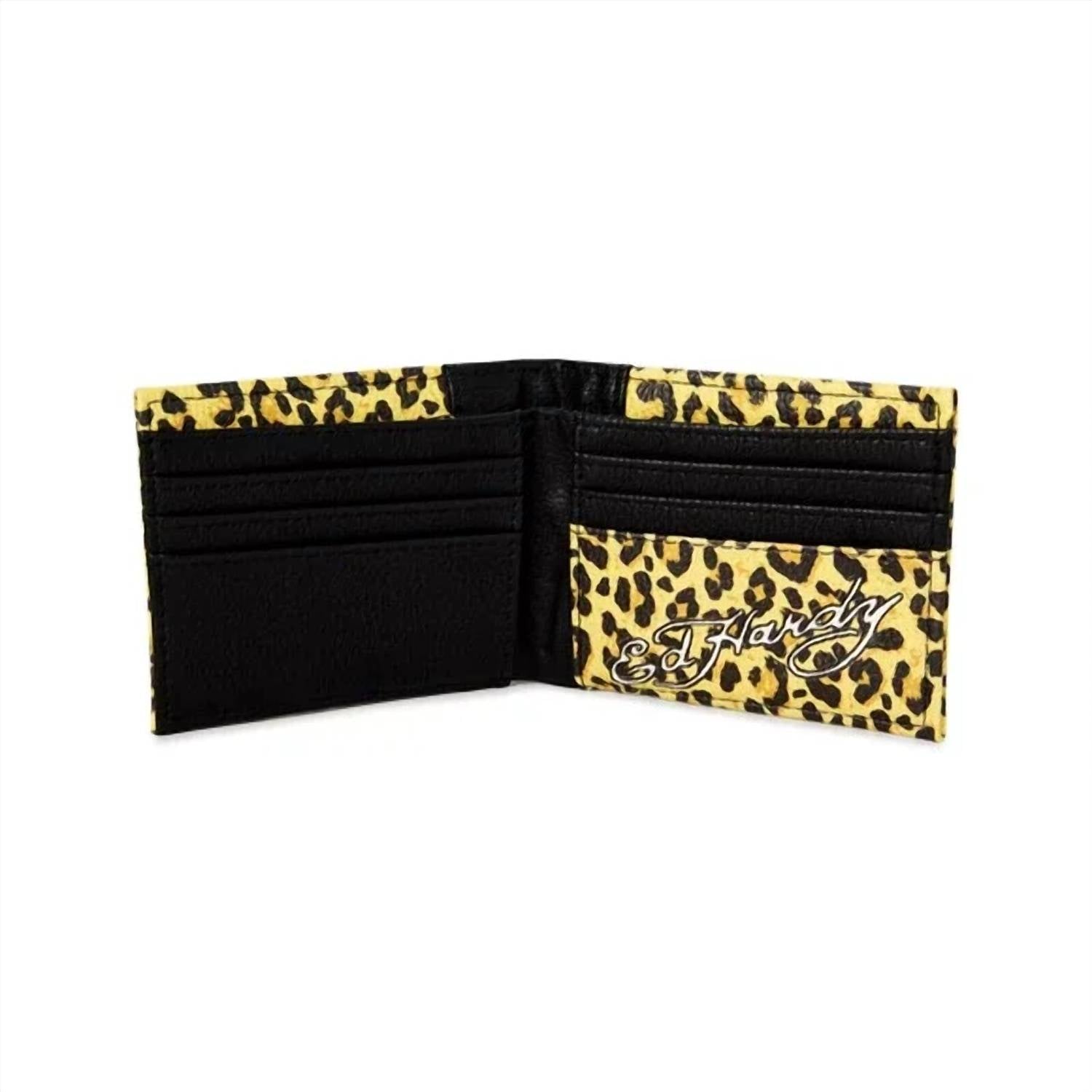 Ed Hardy - Men's Leopard Print Skull With Studs Bifold Wallet