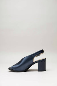 NeroGiardini Women's Metallic Peep Toe Mule in oceano - women's shoe - alternate view