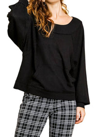 Umgee - Kangaroo Pocket Waffle Knit Top
