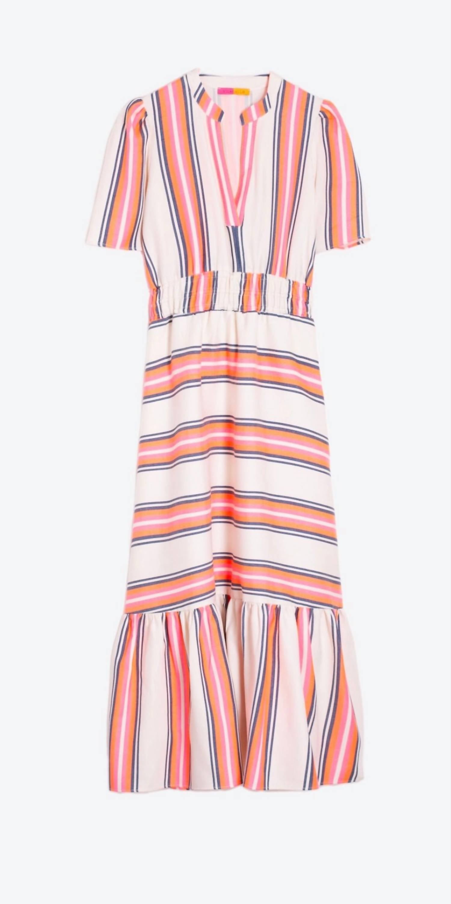Vilagallo Leila Maxi Dress in neon stripe - women's dress - alternate view