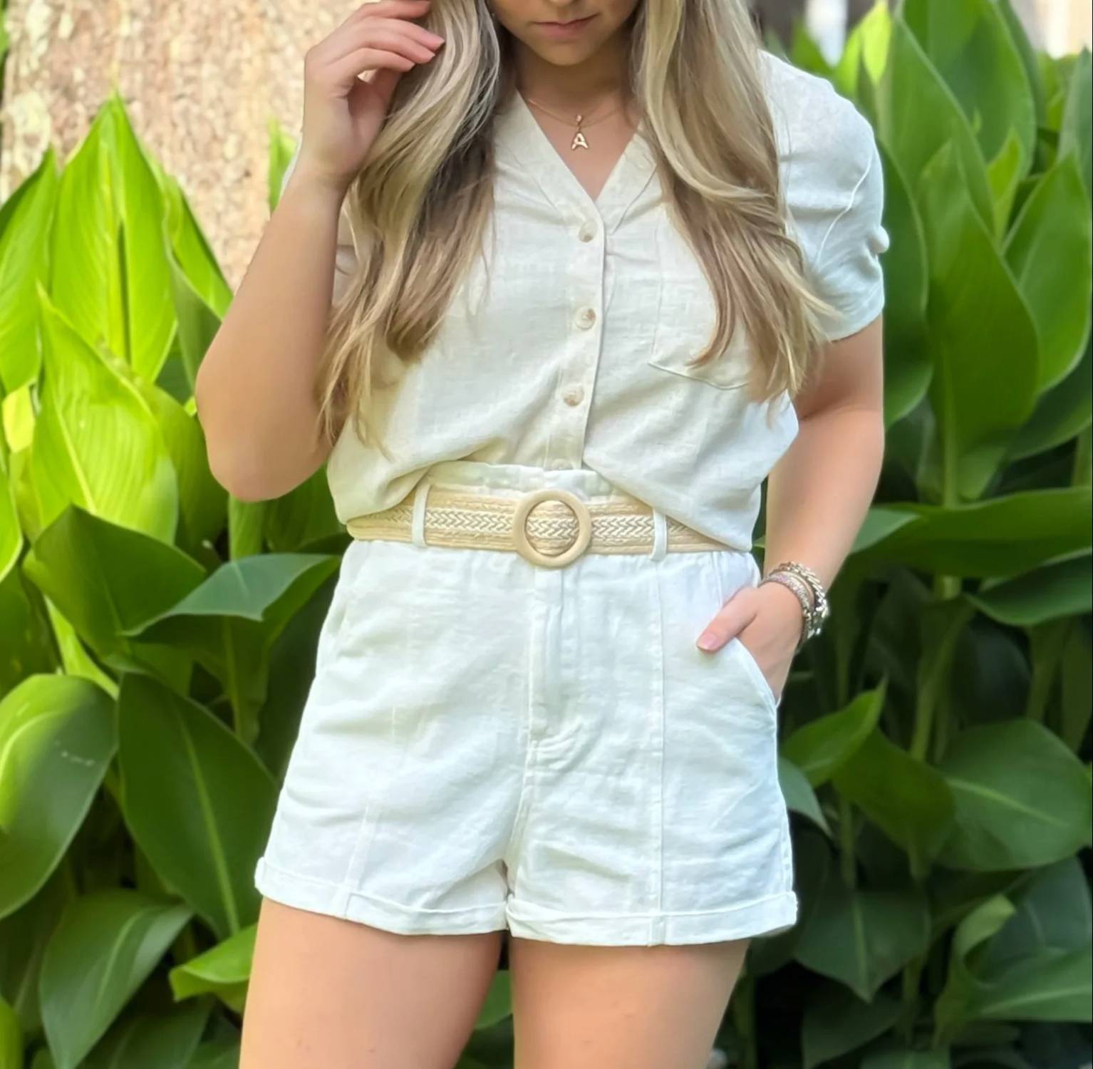 Davi & Dani - Twill Woven Paperbag Shorts With Belt