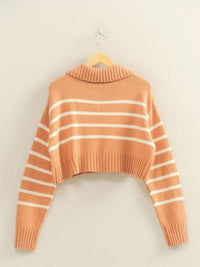 Hyfve - Women's Ribbed Collar Striped Crop Sweater