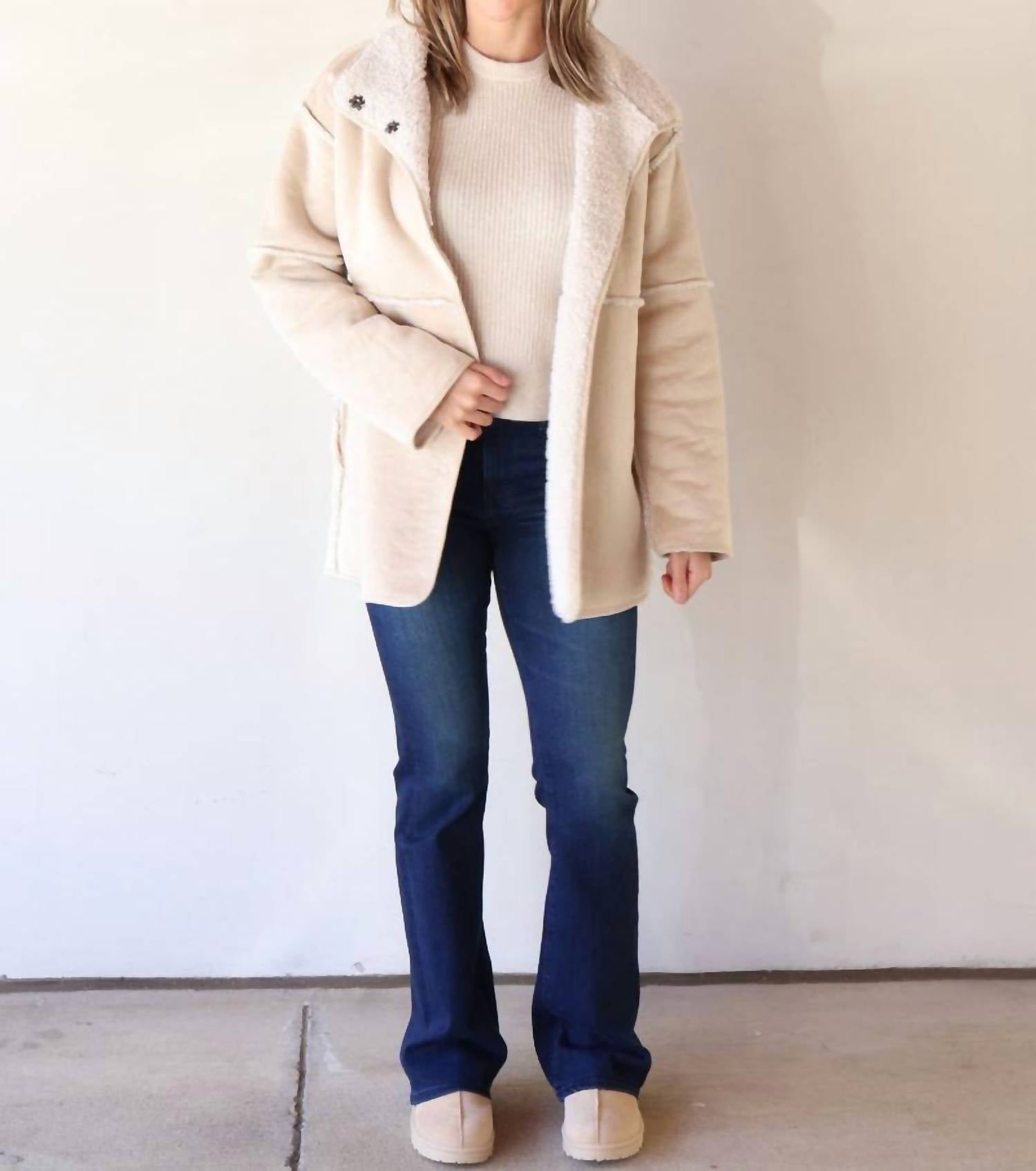 Dylan Amber Snap-front Coat in natural - women's jacket - detail view