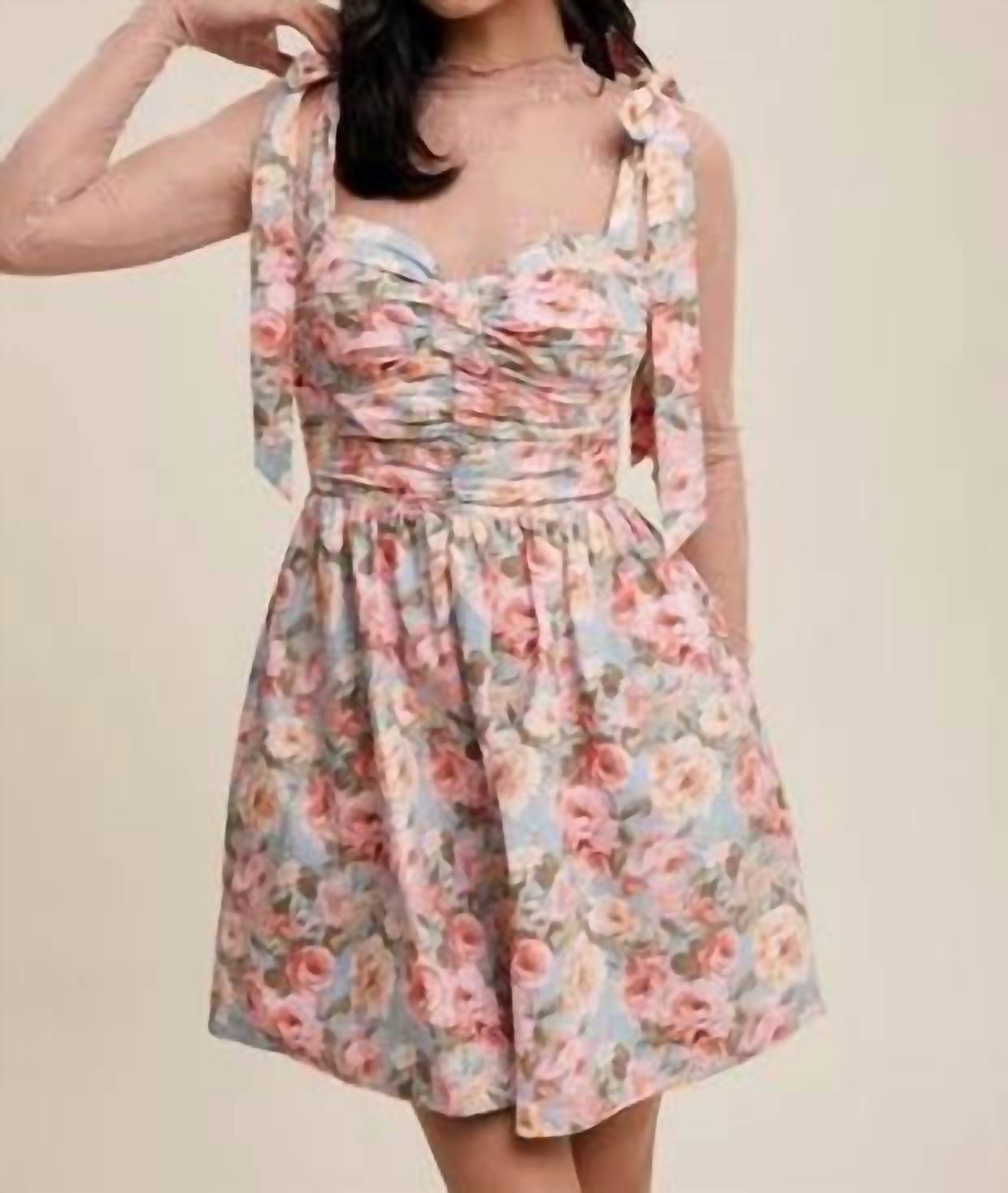 Listicle - Flower Print Bustier Tie Shoulder Dress