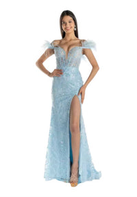 Sherri Hill - Sequin Lace Feather Sleeve Prom Dress