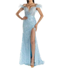 Sherri Hill - Sequin Lace Feather Sleeve Prom Dress