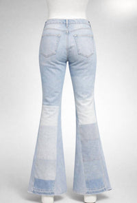 Amiri Women's Reconstructed Flare Jeans in multi indigo - women's jeans - detail view
