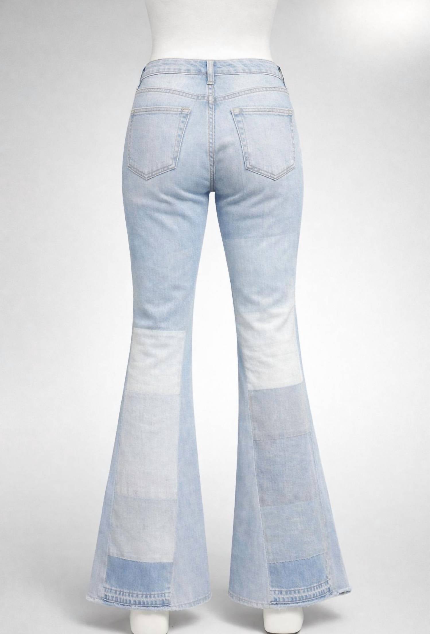 Amiri Women's Reconstructed Flare Jeans in multi indigo - women's jeans - detail view
