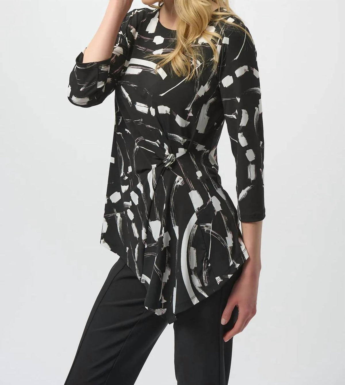 Joseph Ribkoff - Abstract Print Three Quarter Sleeves Asymmetrical Top