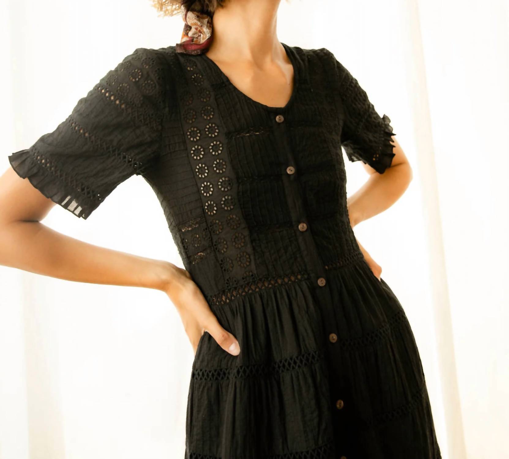 Guadalupe Design Women's Julieta Dress in black - women's dress - detail view