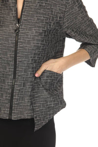 Joseph Ribkoff Textured Zip Front Three Quarter Sleeve Jacket in grey - women's jacket - view 5