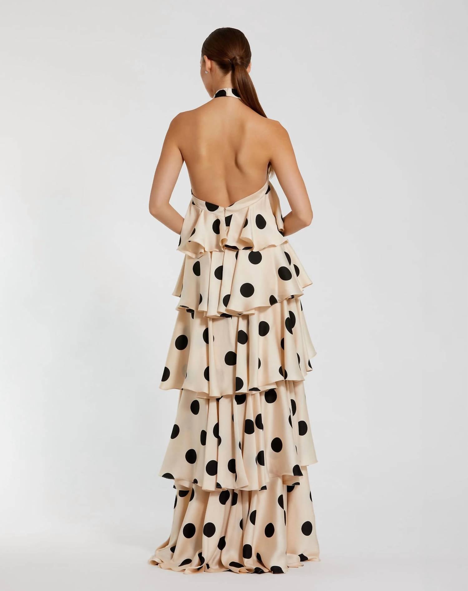 Mac Duggal - Tiered Ruffle Polka Dot Charmeuse Gown