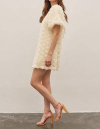 In February - Rose Applique Bubble Sleeved Mini Dress