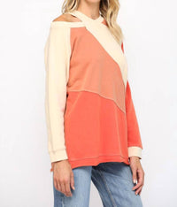 Poshture Finds - Washed Cotton Color Block Cold Shoulder Tunic Top