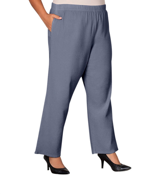 On The Plus Side - Wide Leg Crinkle Cotton Pants - Plus