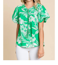 Jodifl - Island Vibes Hawaiian Floral Shirt With Puff Sleeves
