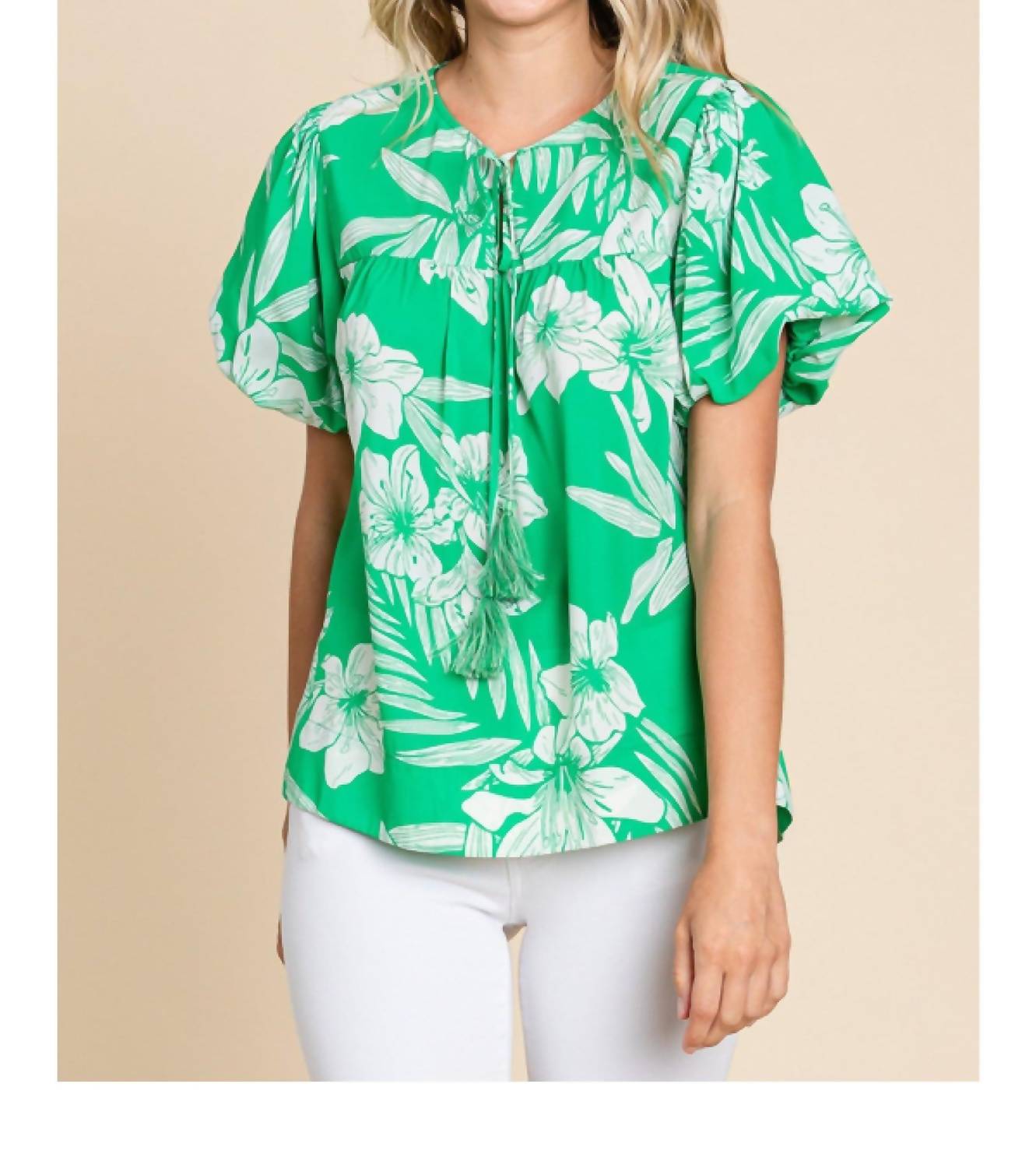 Jodifl - Island Vibes Hawaiian Floral Shirt With Puff Sleeves