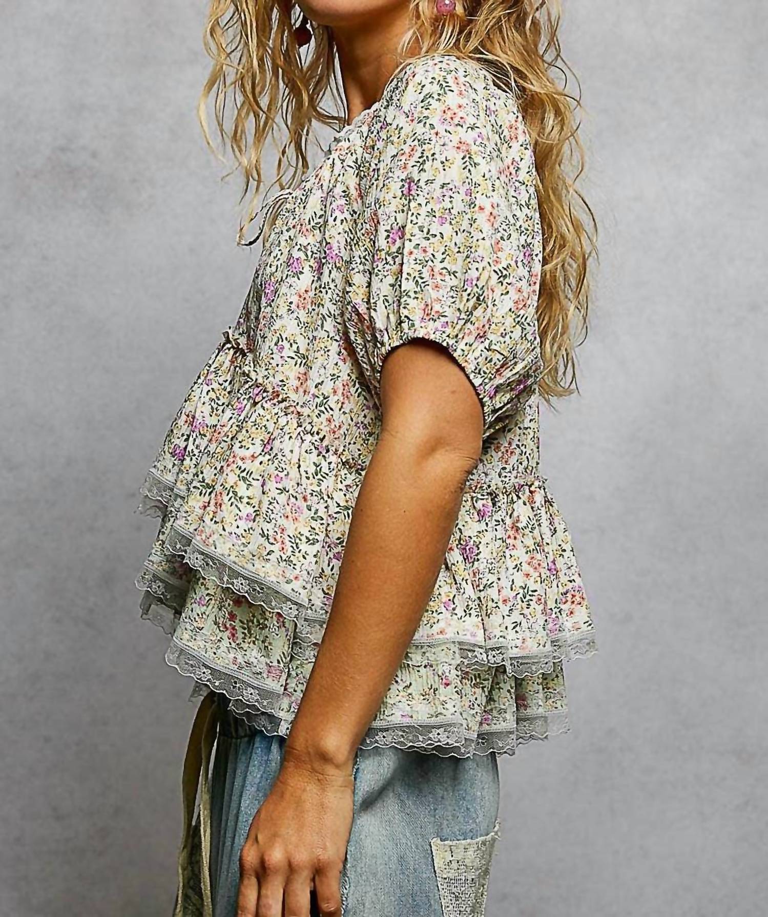 Pol - Floral Balloon Sleeve Woven Top