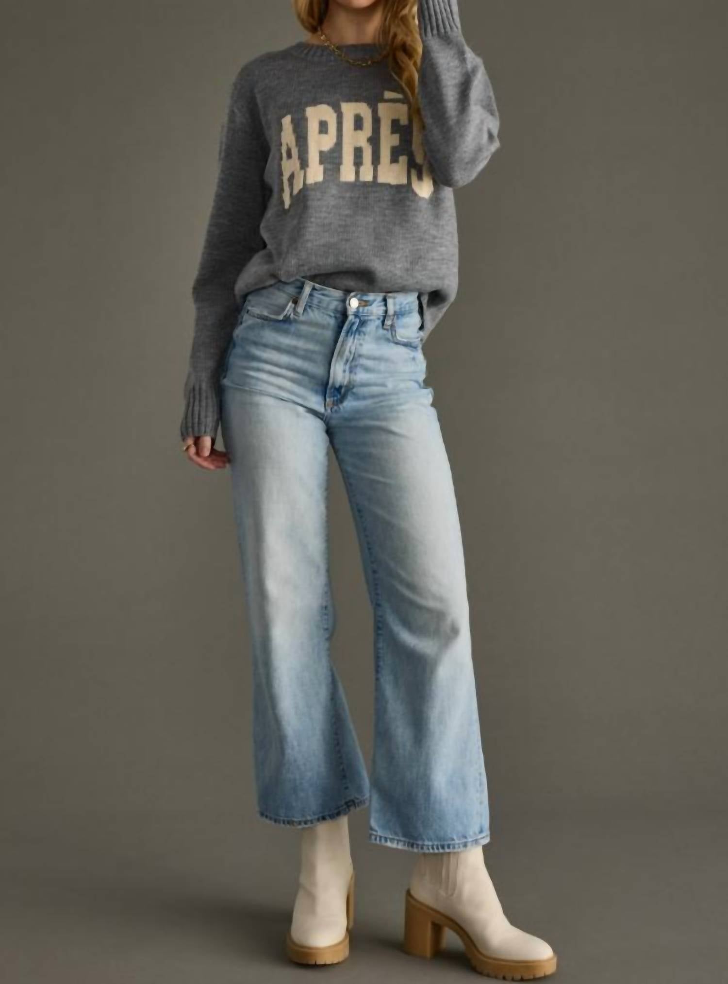 Panache Apparel Apres Ski Sweater in heather gray - women's sweater - detail view