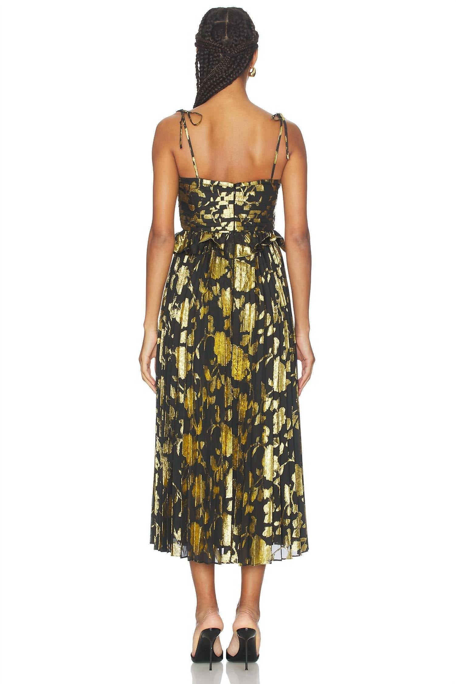 ASTR Emerys Midi Dress in black gold - women's dress - detail view