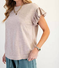 Easel - Wing Sleeves Cotton Slub Mineral Washed Knit Top